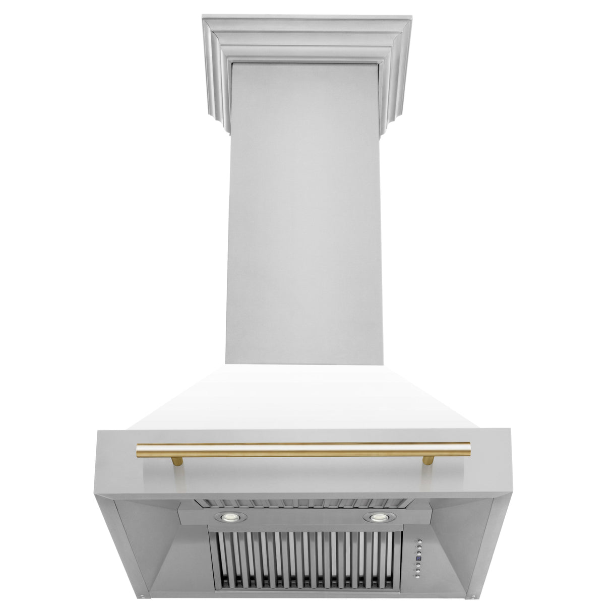 ZLINE 30" Autograph Edition Stainless Steel Range Hood with White Matte Shell and Gold Handle (8654STZ-WM30-G)