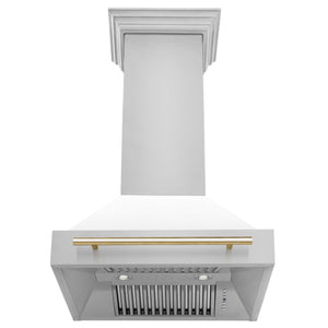 ZLINE 30" Autograph Edition Stainless Steel Range Hood with White Matte Shell and Gold Handle (8654STZ-WM30-G)