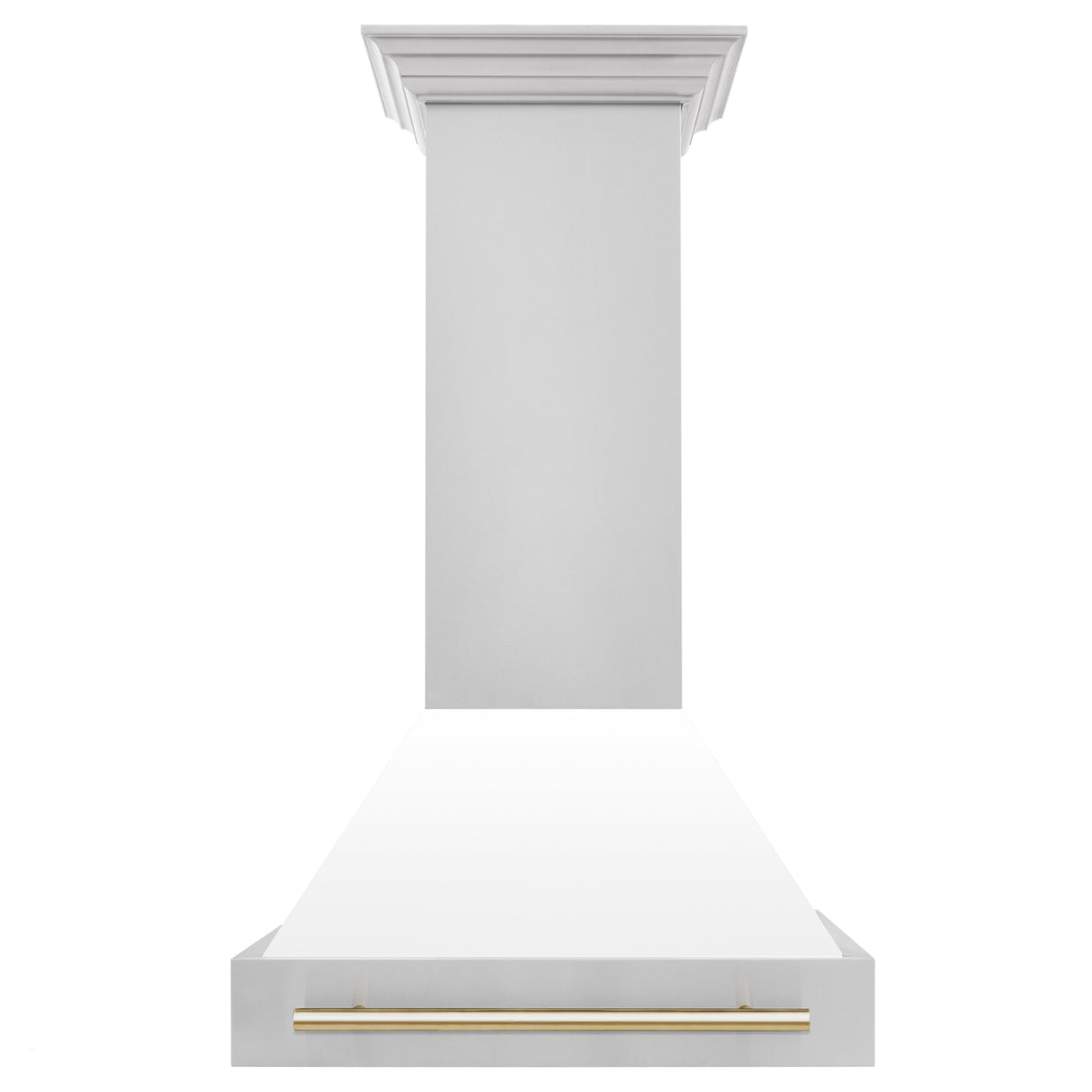 ZLINE 30" Autograph Edition Stainless Steel Range Hood with White Matte Shell and Champagne Bronze Handle (8654STZ-WM30-CB)