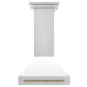 ZLINE 30" Autograph Edition Stainless Steel Range Hood with White Matte Shell and Champagne Bronze Handle (8654STZ-WM30-CB)