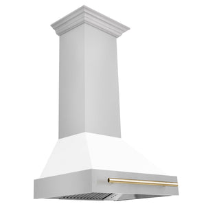 ZLINE 30" Autograph Edition Stainless Steel Range Hood with White Matte Shell and Gold Handle (8654STZ-WM30-G)