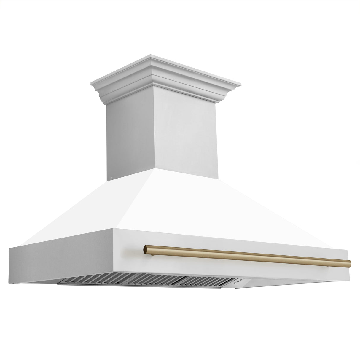 ZLINE 48" Autograph Edition Stainless Steel Range Hood with White Matte Shell and Champagne Bronze Handle (8654STZ-WM48-CB)