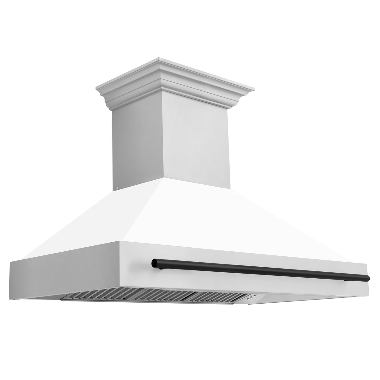 ZLINE 48" Autograph Edition Stainless Steel Range Hood with White Matte Shell and Matte Black Handle (8654STZ-WM48-MB)