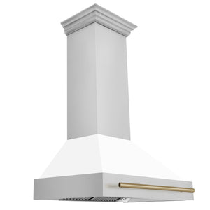 ZLINE 36" Autograph Edition Stainless Steel Range Hood with White Matte Shell and Gold Handle (8654STZ-WM36-G)