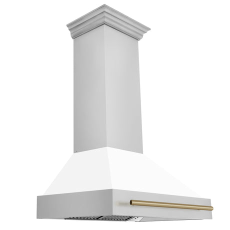 ZLINE 36" Autograph Edition Stainless Steel Range Hood with White Matte Shell and Champagne Bronze Handle (8654STZ-WM36-CB)