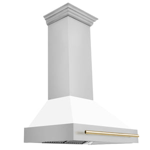 ZLINE 36" Autograph Edition Stainless Steel Range Hood with White Matte Shell and Gold Handle (8654STZ-WM36-G)