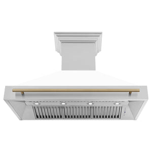 ZLINE 48" Autograph Edition Stainless Steel Range Hood with White Matte Shell and Gold Handle (8654STZ-WM48-G)