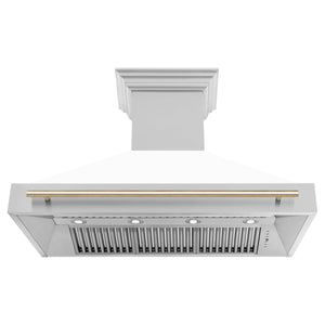 ZLINE 48" Autograph Edition Stainless Steel Range Hood with White Matte Shell and Champagne Bronze Handle (8654STZ-WM48-CB)