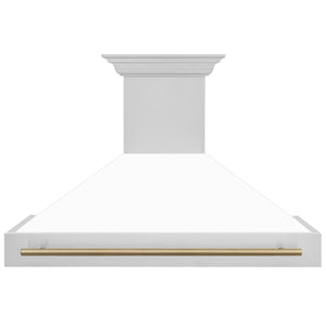 ZLINE 48" Autograph Edition Stainless Steel Range Hood with White Matte Shell and Champagne Bronze Handle (8654STZ-WM48-CB)