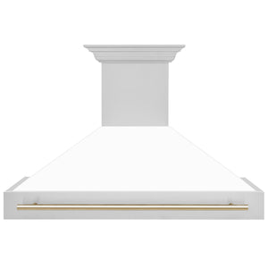 ZLINE 48" Autograph Edition Stainless Steel Range Hood with White Matte Shell and Champagne Bronze Handle (8654STZ-WM48-CB)