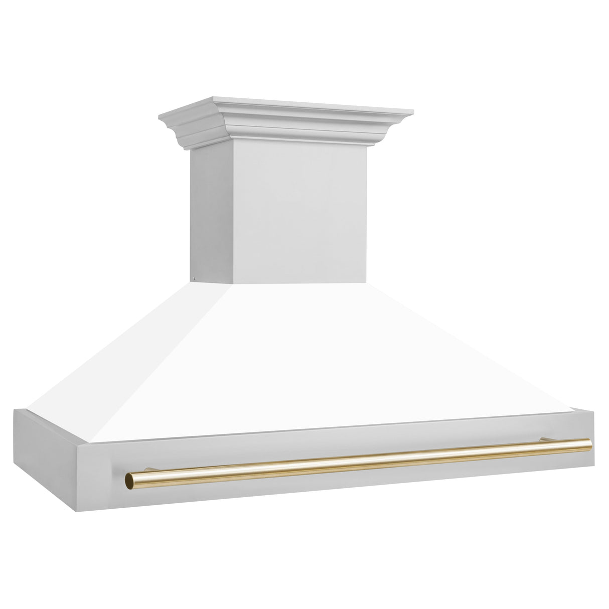 ZLINE 48" Autograph Edition Stainless Steel Range Hood with White Matte Shell and Champagne Bronze Handle (8654STZ-WM48-CB)