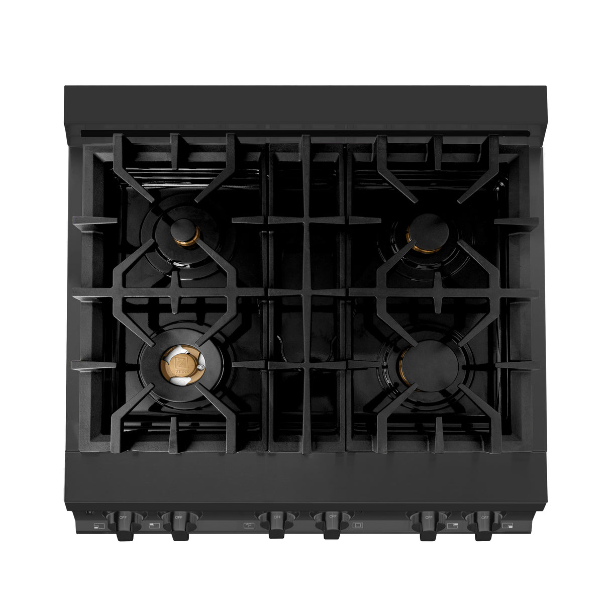 ZLINE 30" 4.0 cu ft Dual Fuel Range with Gas Stove and Electric Oven in Black Stainless Steel with Brass Burners (RAB-BR-30)