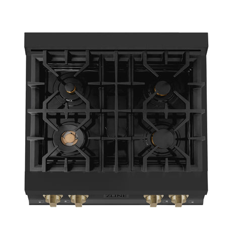 ZLINE Autograph Edition 30" Porcelain Rangetop with 4 Gas Burners in Black Stainless Steel and Champagne Bronze Accents (RTBZ-30-CB)