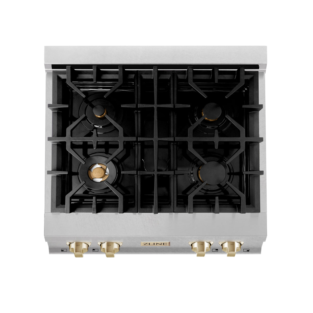 ZLINE Autograph Edition 30" Porcelain Rangetop with 4 Gas Burners in Fingerprint Resistant Stainless Steel and Gold Accents (RTSZ-30-G)