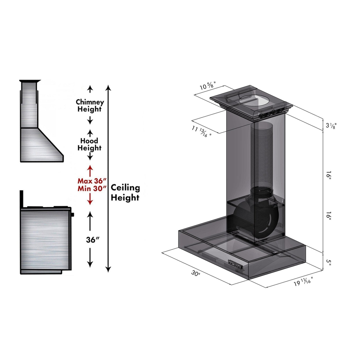 ZLINE 30" Convertible Professional Wall Mount Range Hood in Stainless Steel with Crown Molding (KECOMCRN-30)