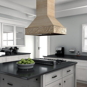 ZLINE 36" Ducted Wooden Island Mount Range Hood in Unfinished Wooden (9373UF-36)