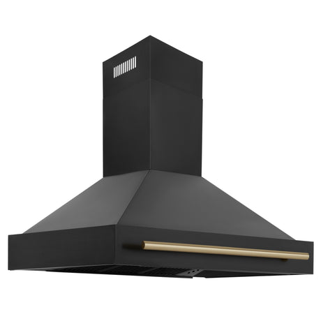 ZLINE 48" Black Stainless Steel Range Hood with Gold Handle (BS655Z-48-G)