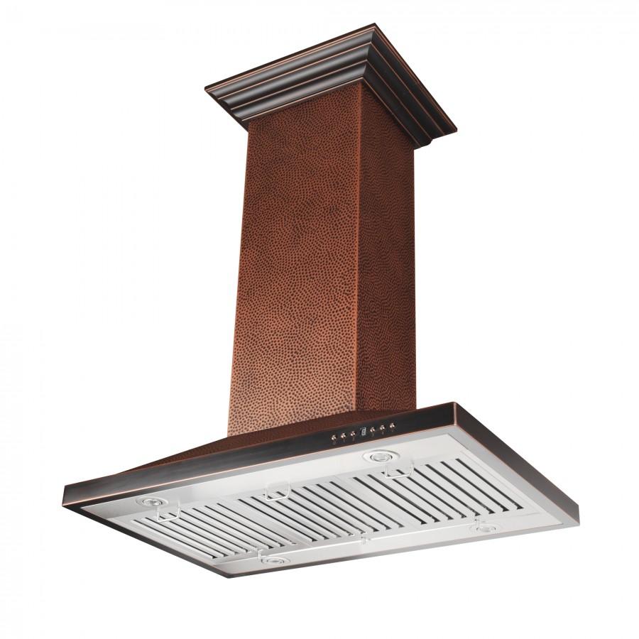 ZLINE 36" Designer Series Hand Hammered Copper Convertible Vent Island Mount Range Hood (8GL2Hi-36)