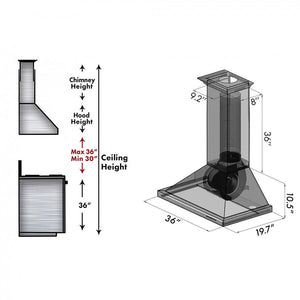 ZLINE 36" Designer Series Hand-Hammered Convertible Vent Wall Mount Range Hood (8KBH-36)