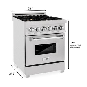 ZLINE 24" 2.8 cu ft Dual Fuel Range with Gas Stove and Electric Oven in Fingerprint Resistant Stainless Steel and Brass Burners (RAS-SN-BR-24)