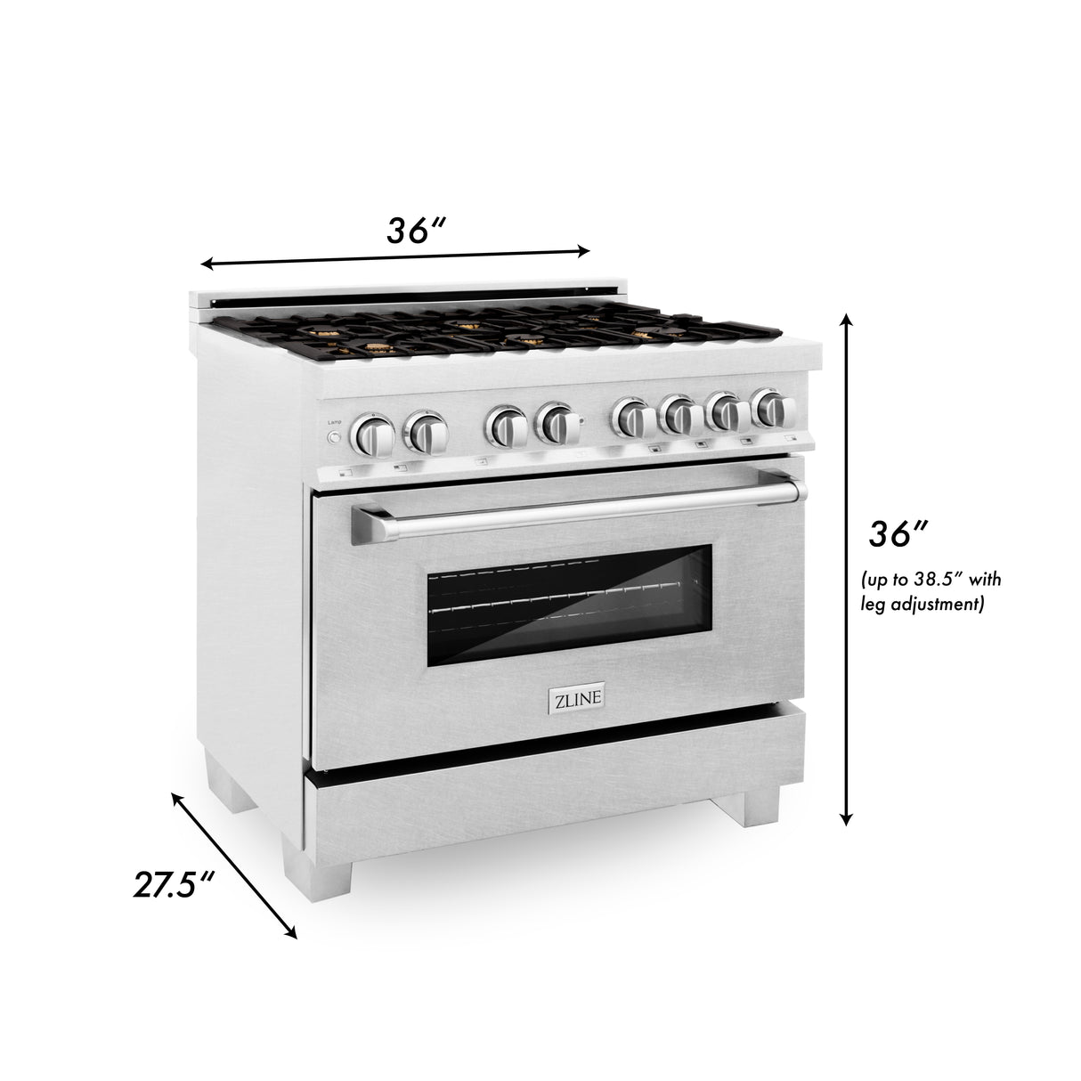 ZLINE 36" 4.6 cu ft Dual Fuel Range with Gas Stove and Electric Oven in Fingerprint Resistant Stainless Steel and Brass Burners (RAS-SN-BR-36)