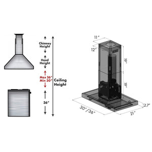 ZLINE 36" Convertible Island Mount Range Hood in Black Stainless Steel (BSKE2iN-36)