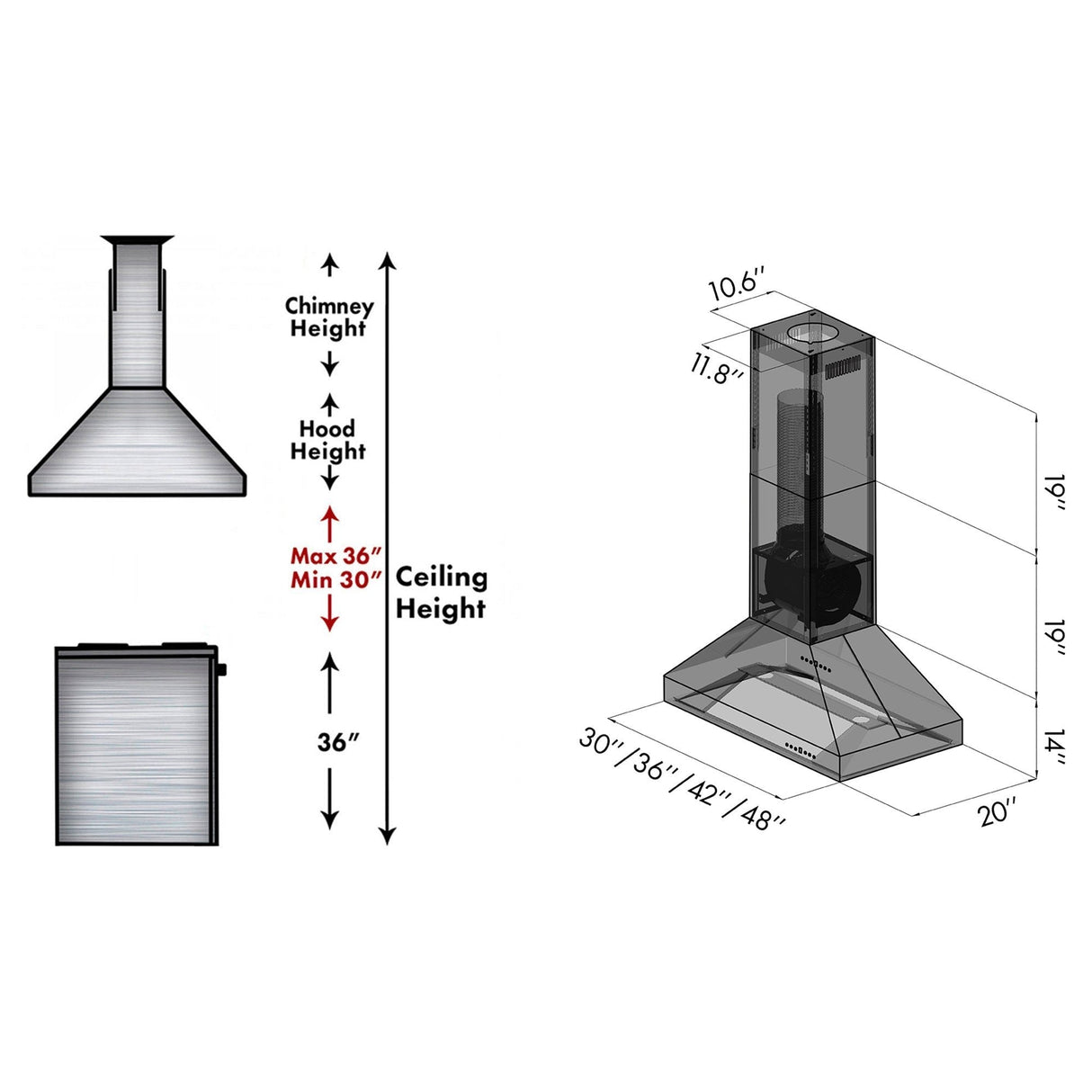 ZLINE 36" Ducted Island Mount Range Hood in Stainless Steel (597i-36)