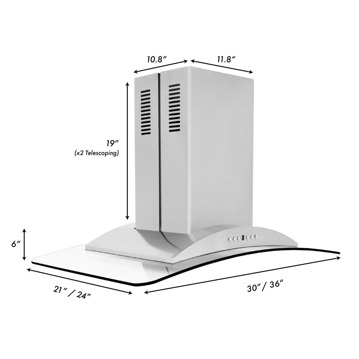 ZLINE 30" Convertible Vent Island Mount Range Hood in Stainless Steel & Glass (GL9i-30)