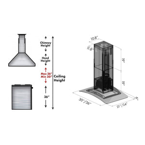 ZLINE 30" Convertible Vent Island Mount Range Hood in Stainless Steel & Glass (GL9i-30)