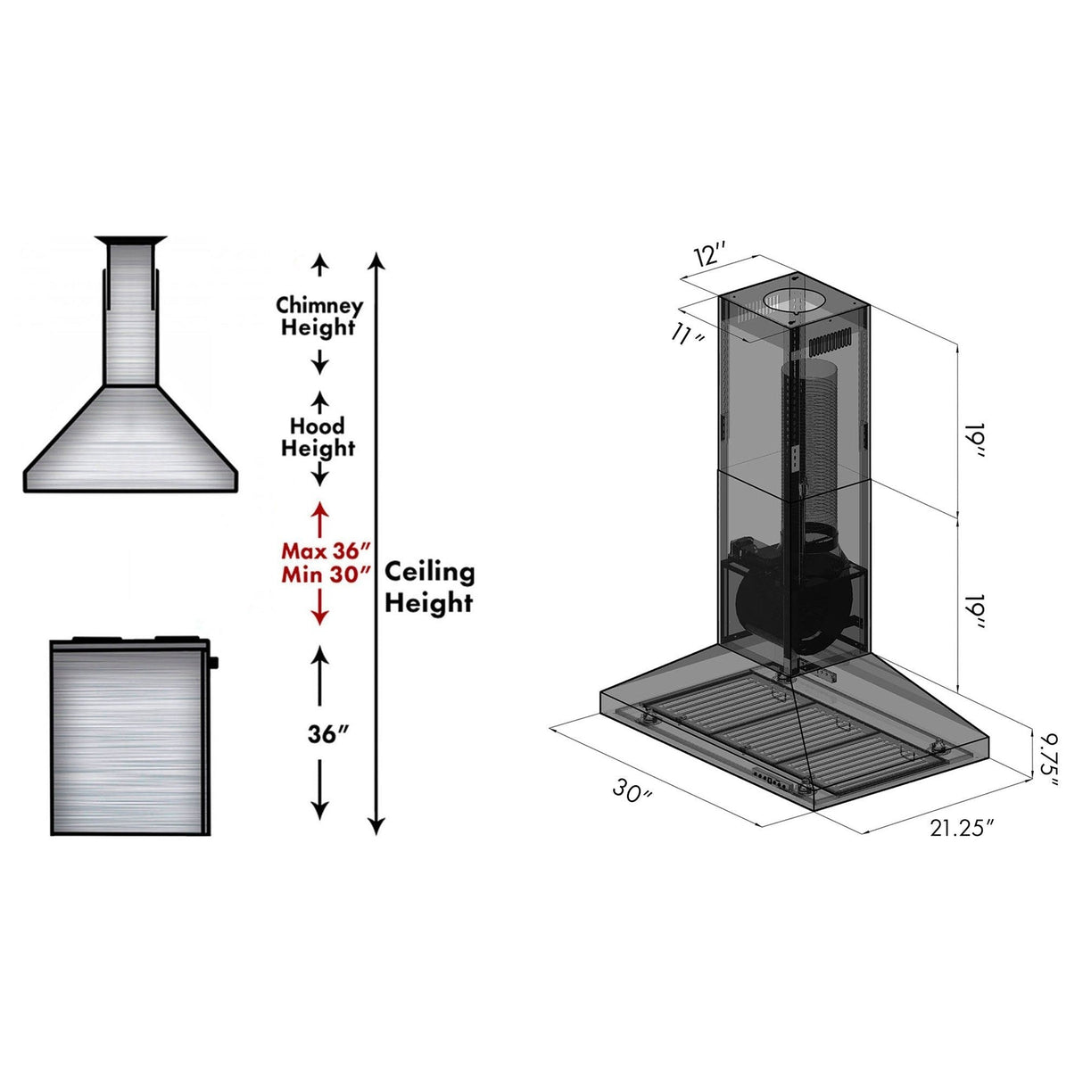 ZLINE 36" Convertible Island Mount Range Hood in Stainless Steel (KL3i-36)