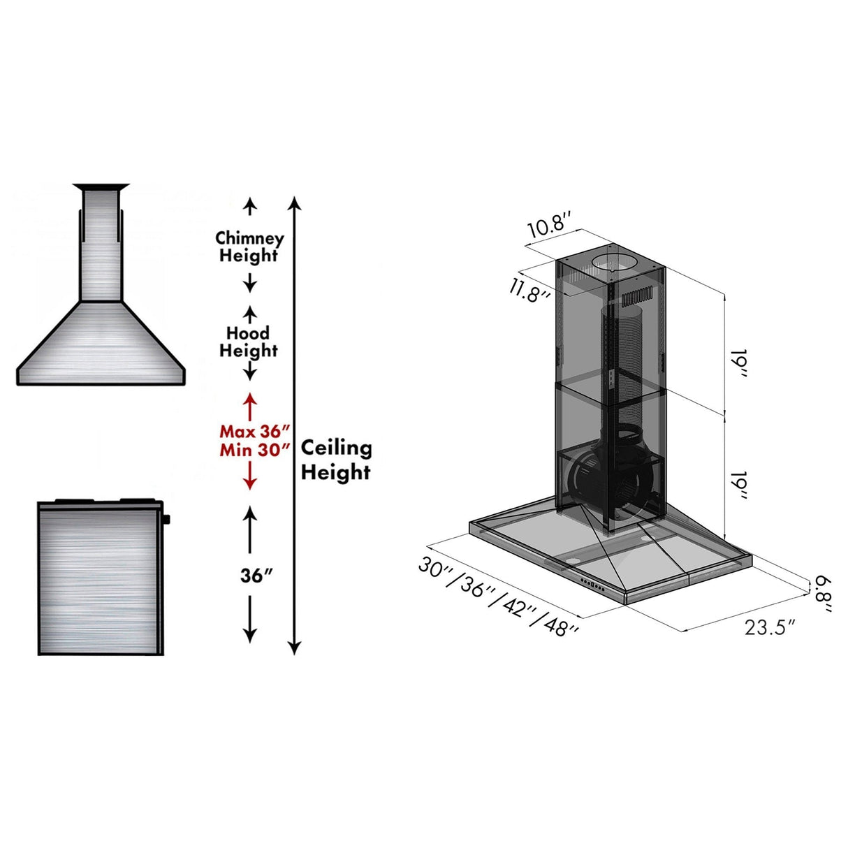 ZLINE 48" Convertible Vent Island Mount Range Hood in Stainless Steel (GL2i-48)