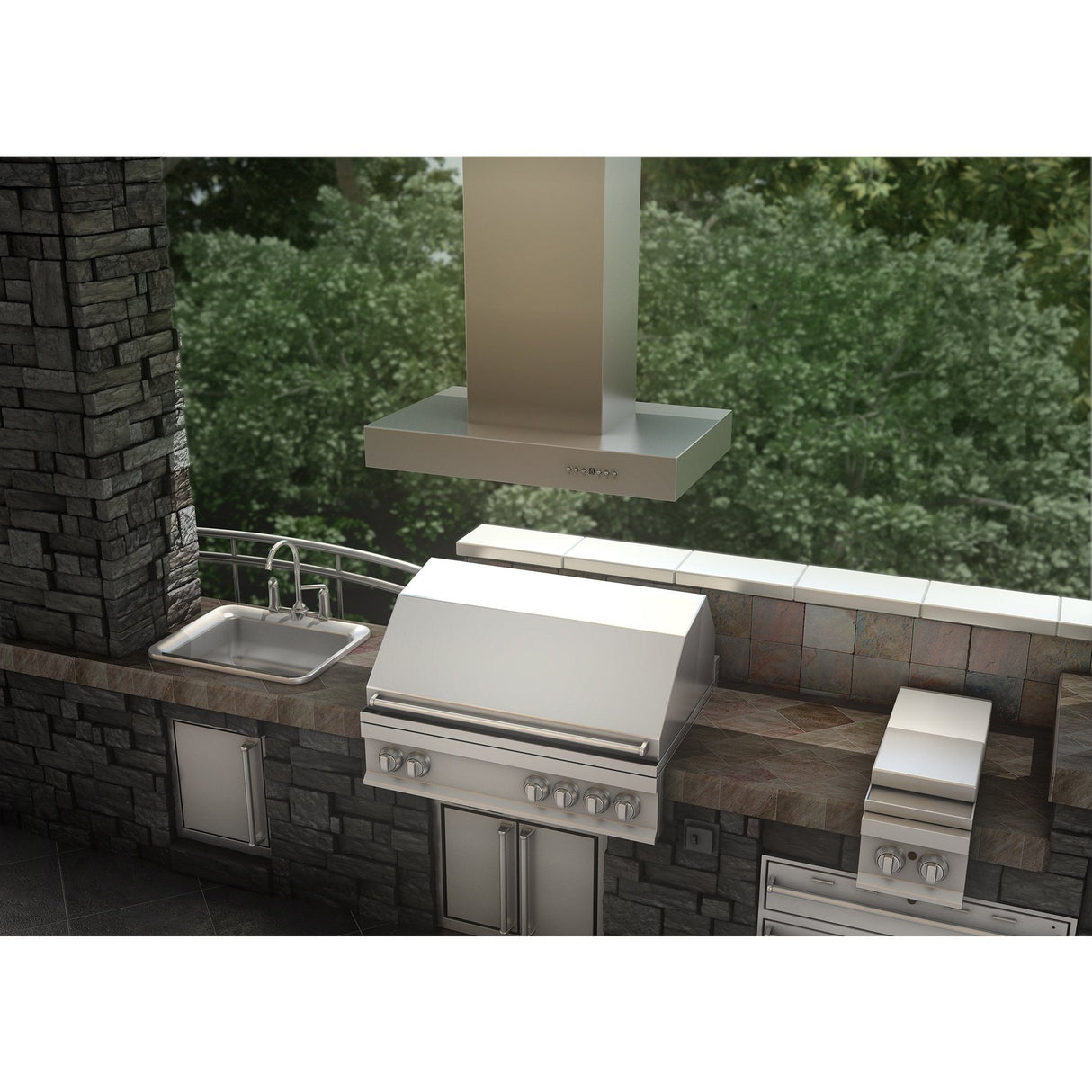 ZLINE 42" Ducted Outdoor Island Mount Range Hood in Stainless Steel (KECOMi-304-42)