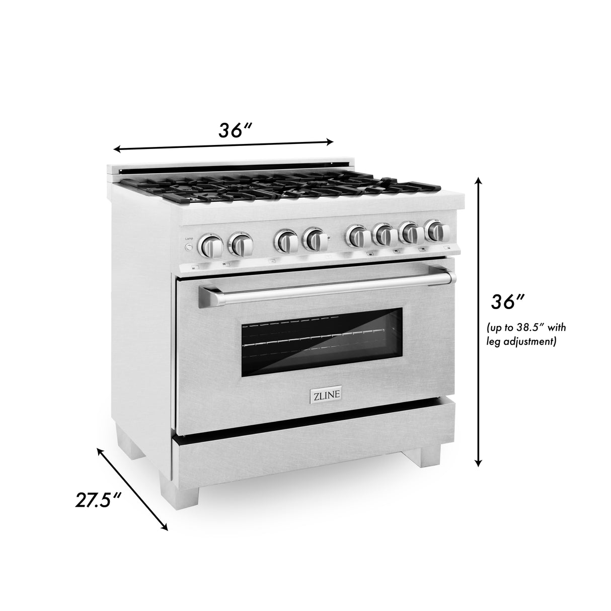 ZLINE 36" 4.6 cu ft Dual Fuel Range with Gas Stove and Electric Oven in in Fingerprint Resistant Stainless Steel (RAS-SN-36)