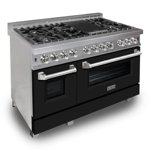 ZLINE 48" 6.0 cu ft Dual Fuel Range with Gas Stove and Electric Oven in Fingerprint Resistant Stainless Steel and Black Matte Door (RAS-BLM-48)