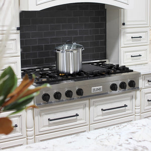 ZLINE Autograph Edition 48" Porcelain Rangetop with 7 Gas Burners in Fingerprint Resistant Stainless Steel and Matte Black Accents (RTSZ-48-MB)