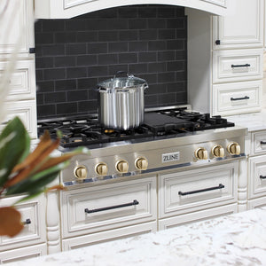 ZLINE Autograph Edition 48" Porcelain Rangetop with 7 Gas Burners in Stainless Steel and Gold Accents (RTZ-48-G)