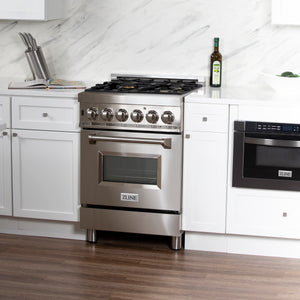 ZLINE 24" 2.8 cu ft Dual Fuel Range with Gas Stove and Electric Oven in Stainless Steel with Brass Burners (RA-BR-24)