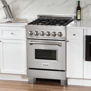 ZLINE 24" 2.8 cu ft Dual Fuel Range with Gas Stove and Electric Oven in Fingerprint Resistant Stainless Steel and Brass Burners (RAS-SN-BR-24)