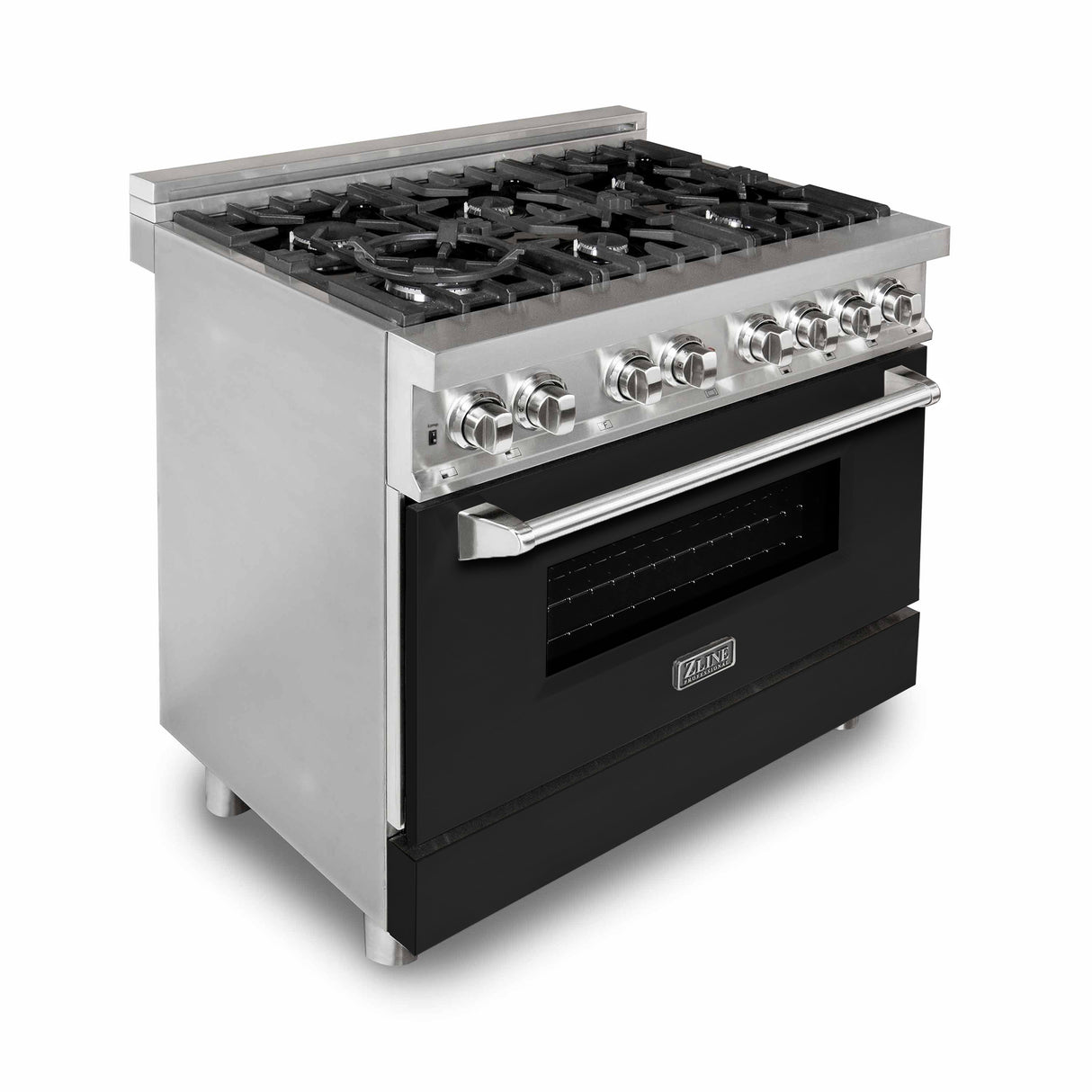 ZLINE 36" 4.6 cu ft Dual Fuel Range with Gas Stove and Electric Oven in Stainless Steel and Black Matte Door (RA-BLM-36)