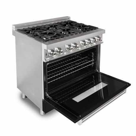 ZLINE 36" 4.6 cu ft Dual Fuel Range with Gas Stove and Electric Oven in Stainless Steel and Black Matte Door (RA-BLM-36)