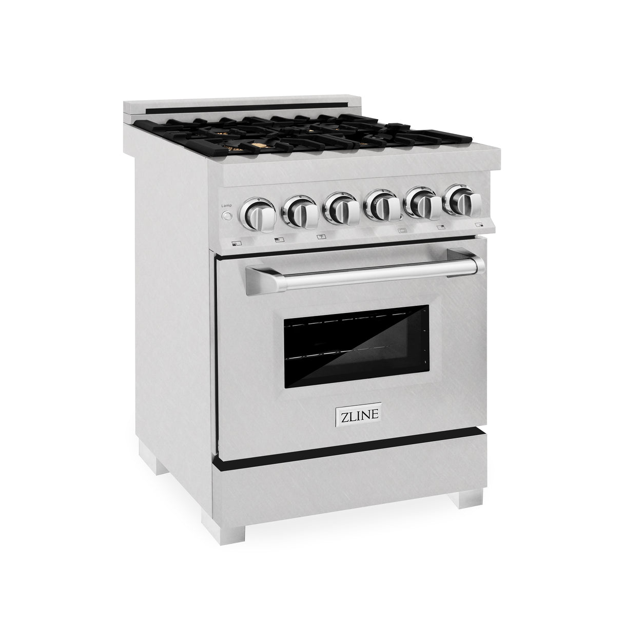 ZLINE 24" 2.8 cu ft Dual Fuel Range with Gas Stove and Electric Oven in Fingerprint Resistant Stainless Steel and Brass Burners (RAS-SN-BR-24)