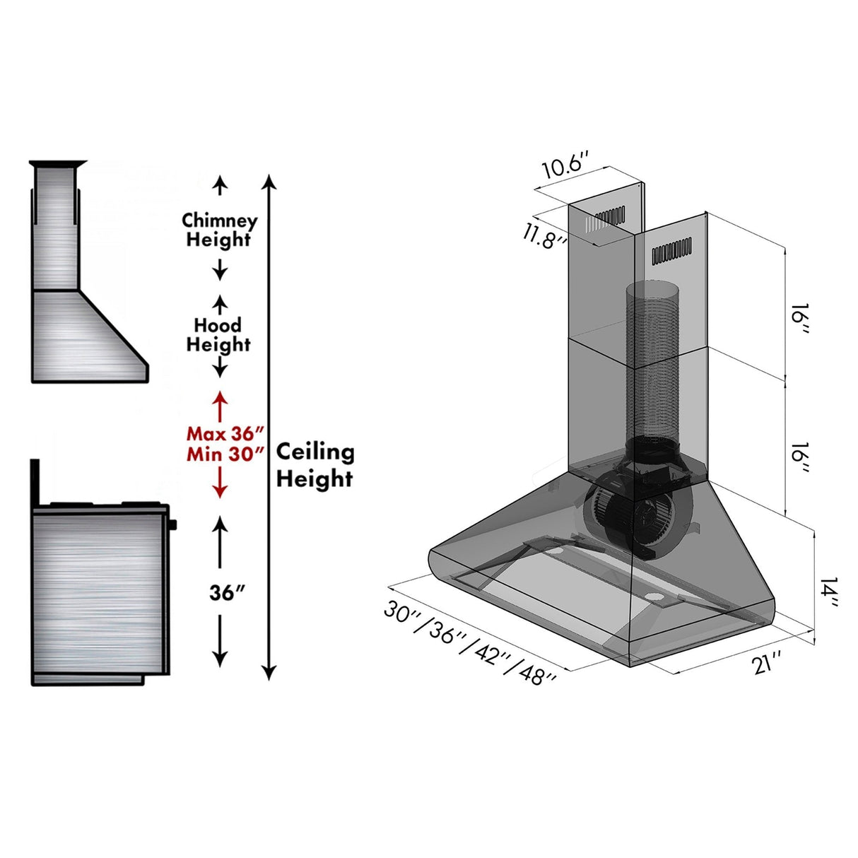 ZLINE 48" Professional Convertible Vent Wall Mount Range Hood in Stainless Steel (587-48)