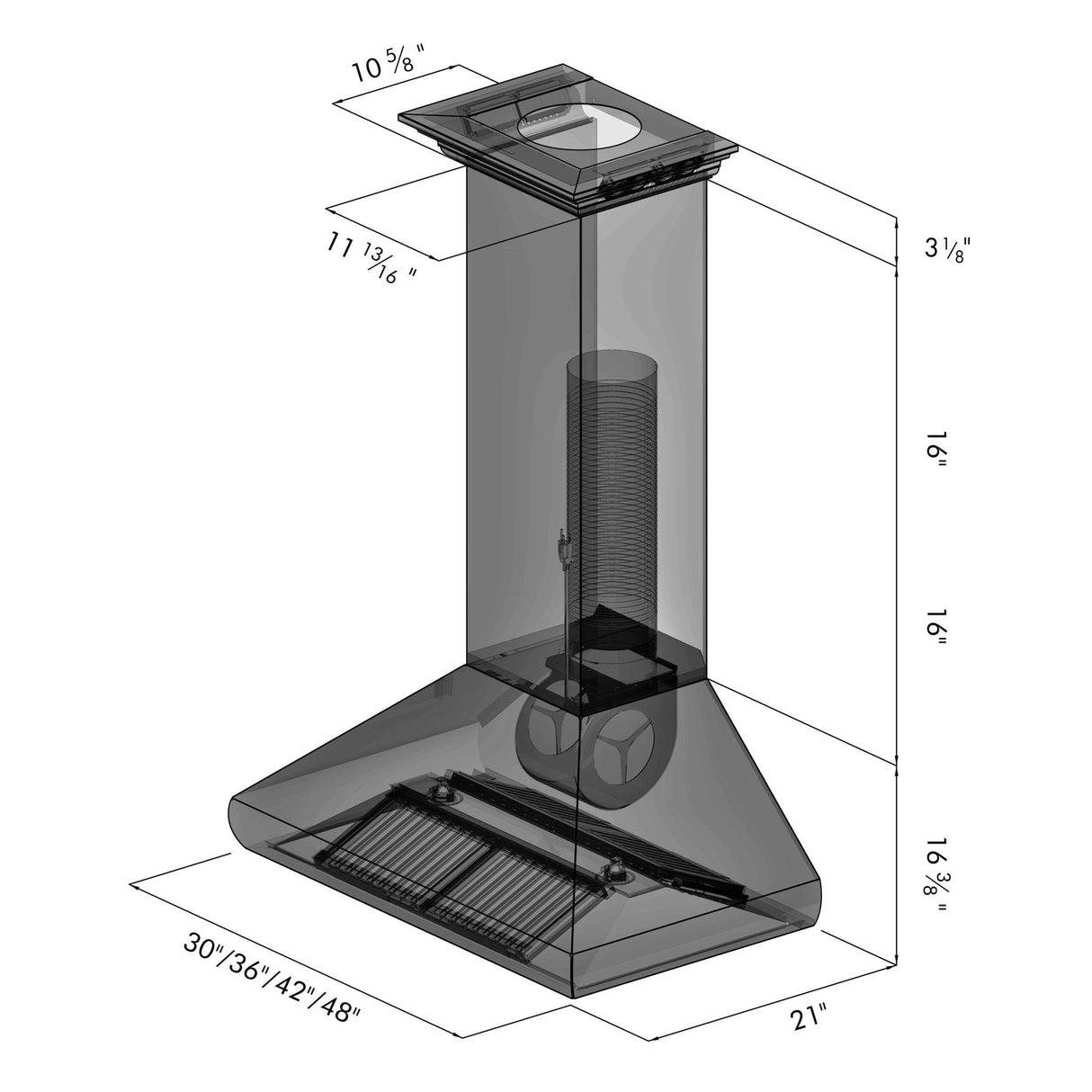 ZLINE 48" Professional Convertible Vent Wall Mount Range Hood in Stainless Steel with Crown Molding (587CRN-48)