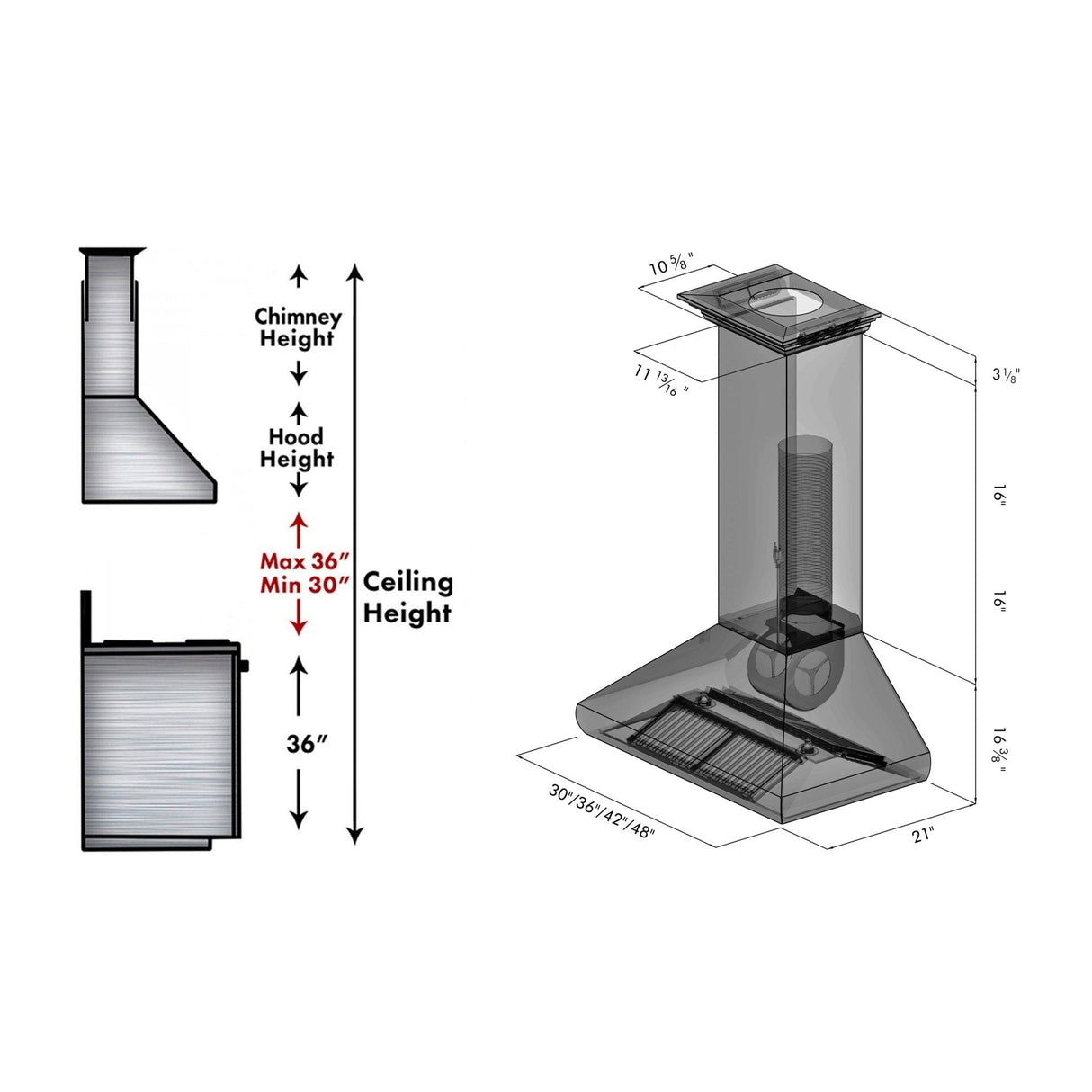 ZLINE 48" Professional Convertible Vent Wall Mount Range Hood in Stainless Steel with Crown Molding (587CRN-48)