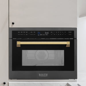 ZLINE Autograph Edition 24" 1.6 cu ft. Built-in Convection Microwave Oven in Black Stainless Steel and Gold Accents (MWOZ-24-BS-G)