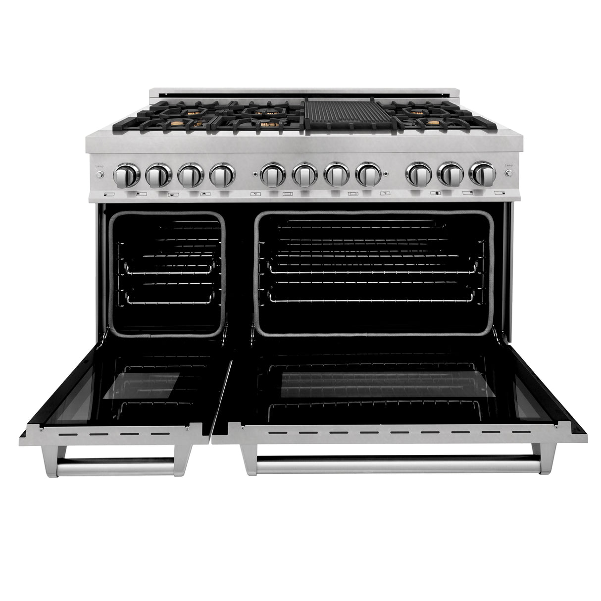 ZLINE 48" 6.0 cu ft Dual Fuel Range with Gas Stove and Electric Oven in Fingerprint Resistant Stainless Steel and Brass Burners (RAS-SN-BR-48)