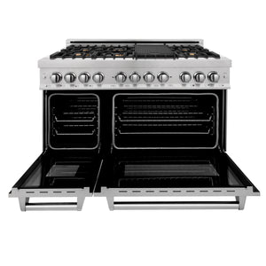 ZLINE 48" 6.0 cu ft Dual Fuel Range with Gas Stove and Electric Oven in Fingerprint Resistant Stainless Steel and Brass Burners (RAS-SN-BR-48)