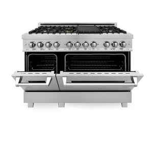 ZLINE 48" 6.0 cu ft Dual Fuel Range with Gas Stove and Electric Oven in Fingerprint Resistant Stainless Steel and Brass Burners (RAS-SN-BR-48)