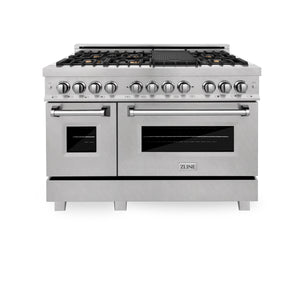 ZLINE 48" 6.0 cu ft Dual Fuel Range with Gas Stove and Electric Oven in Fingerprint Resistant Stainless Steel and Brass Burners (RAS-SN-BR-48)