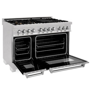 ZLINE 48" 6.0 cu ft Dual Fuel Range with Gas Stove and Electric Oven in Fingerprint Resistant Stainless Steel and Brass Burners (RAS-SN-BR-48)